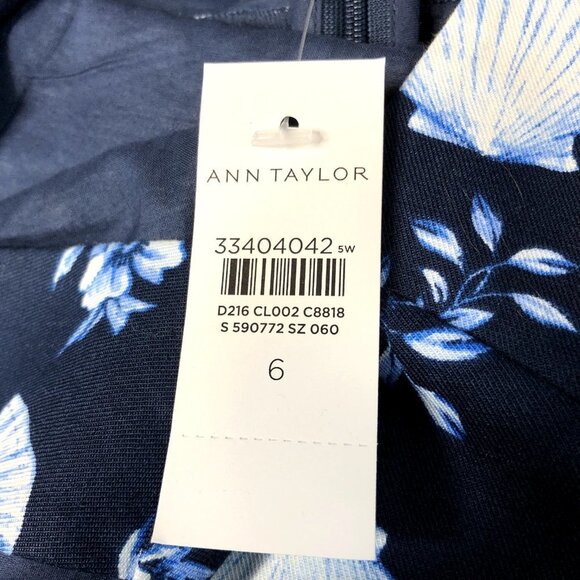 Ann Taylor NWT Navy Blue Seashell Print Halter Midi Flared Dress Linen Size 6 - Picture 6 of 12